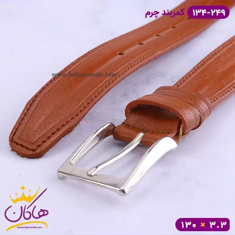 کمربند چرم مردانه قهوه ای روشن کد 134/249 — تصویر ۲