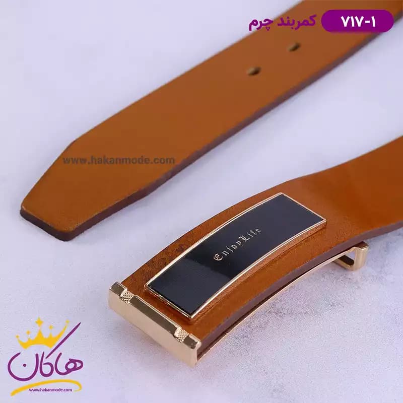 کمربند چرم مردانه عسلی کد 717/1 — تصویر ۲