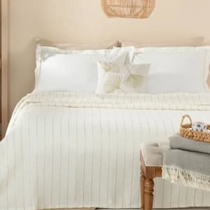 ست پیکه دونفره زری دوزی English Home Gold Stripe Simli Pamuk Viskon Çift Kişilik Pike Setiانگلیش هوم