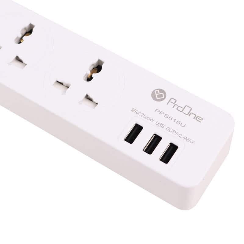 چند راهی 3 خانه برق ارت دار پرووان PPS615U با کابل 1.8 متری + شارژر USB — تصویر ۳