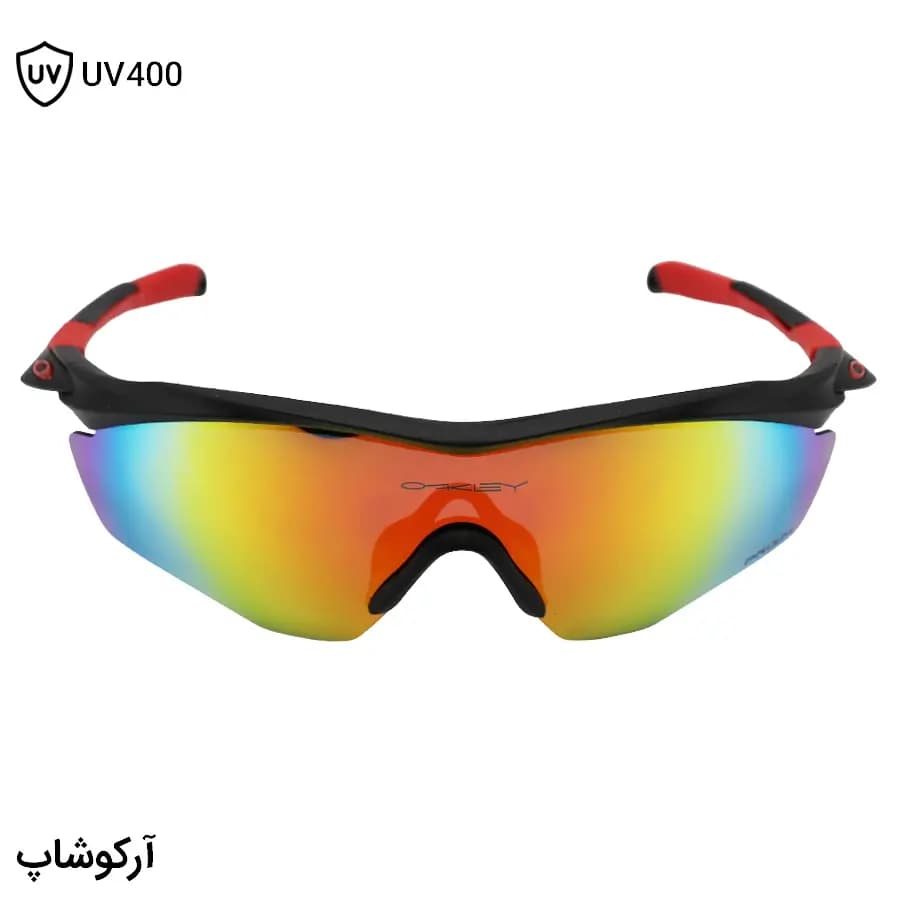 عینک ورزشی OAKLEY طرح M2 Frame با فریم مشکی مات، نیم فریم و لنز جیوهای و چند رنگ مدل OO9343 — تصویر ۲
