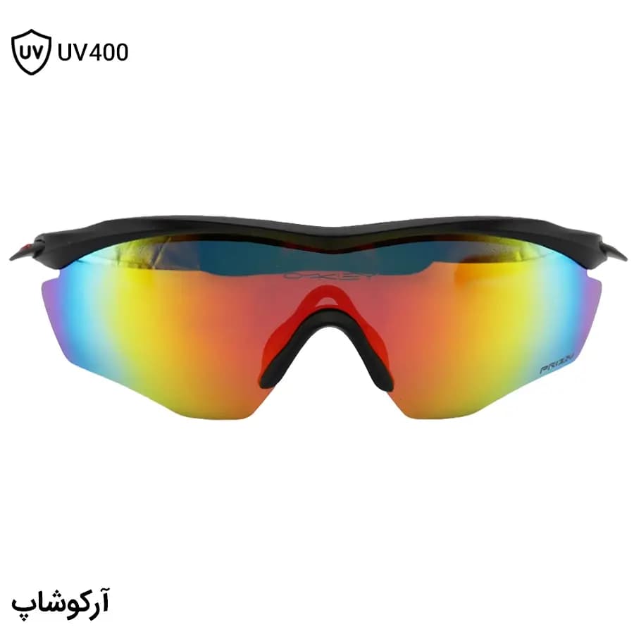 عینک ورزشی OAKLEY طرح M2 Frame با فریم مشکی مات، نیم فریم و لنز جیوهای و چند رنگ مدل OO9343 — تصویر ۳