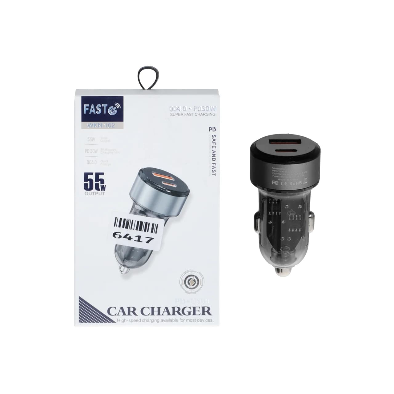 شارژر فندکی PD و فست دو پورت Fast مدل WKN-102 55W – مشکی – ASP (گارانتی شش ماهه آروین)