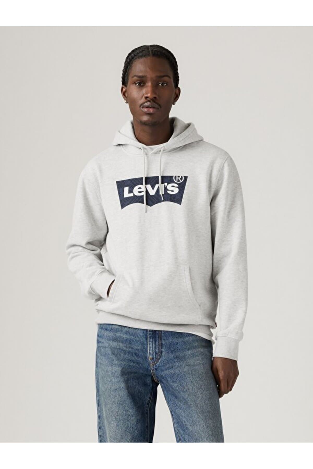 سویشرت لیوایز مردانه پاموک آبی طرح دار Regular/رگولار بیسیک Daily/روزانه | Levi’s 3842401540 PK
