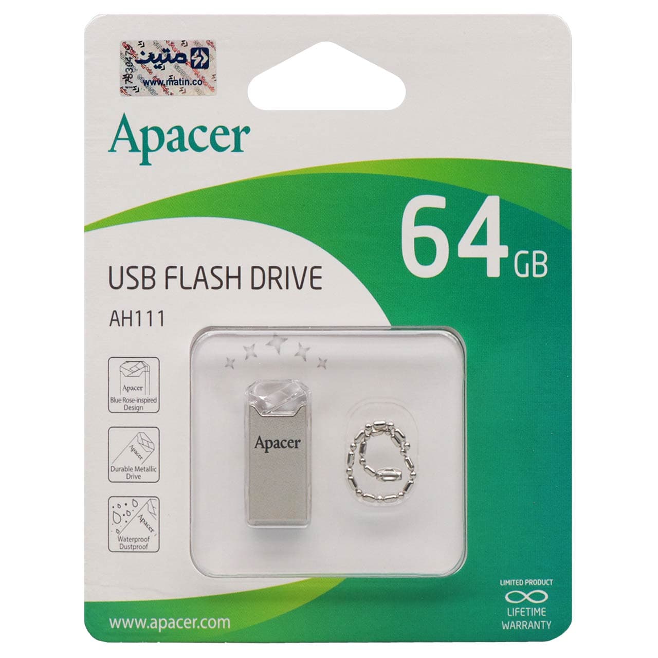 فلش Apacer AH111 USB2.0 Flash Memory-64GB (گارانتی متین)-کریستالی