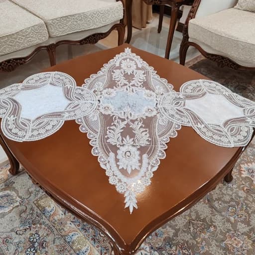 سرویس رومیزی مخمل دانتل ترک اصل پنج تکه رنگ طوسی — تصویر ۵