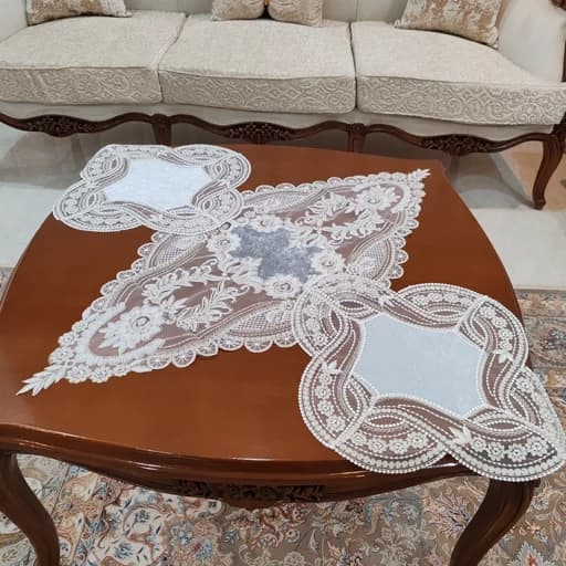 سرویس رومیزی مخمل دانتل ترک اصل پنج تکه رنگ طوسی — تصویر ۳