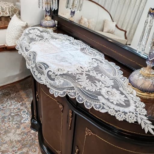 سرویس رومیزی مخمل دانتل ترک اصل پنج تکه رنگ طوسی — تصویر ۸