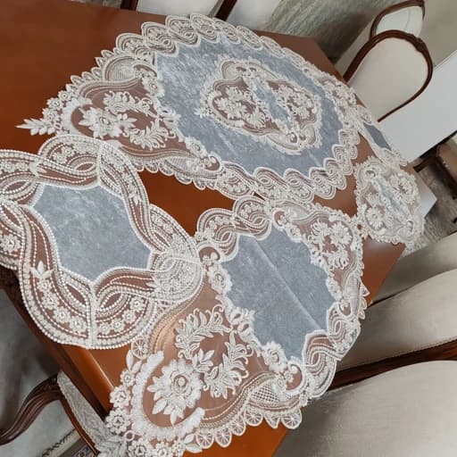 سرویس رومیزی مخمل دانتل ترک اصل پنج تکه رنگ طوسی — تصویر ۴