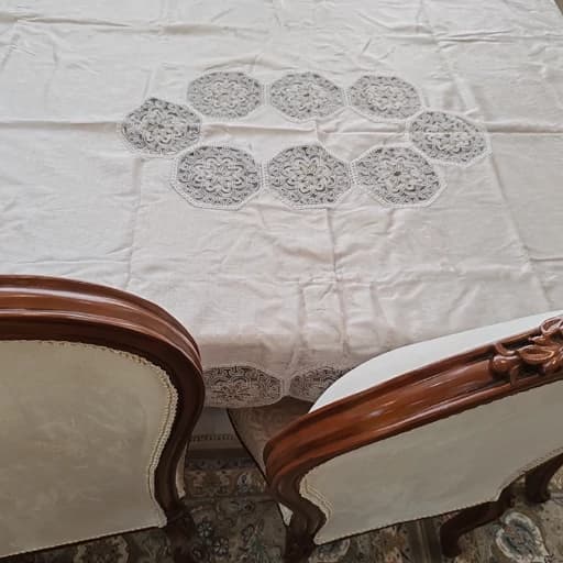 رومیزی غذاخوری 4 نفره مستطیل مخمل دانتل طرح هشت ضلعی 125*170 — تصویر ۲