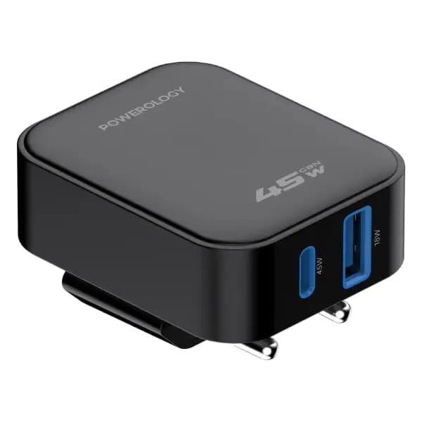 شارژر دیواری 45 وات پاورولوژی مدل Powerology Crab Foldable EU GaN Charger PWCUQC066 — تصویر ۲