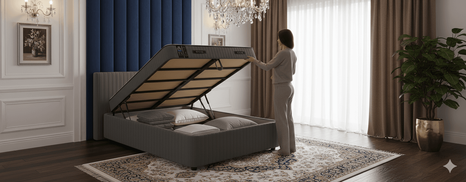 تخت دونفره نفیس مدل جکدار با رویه مبلی سایز 140×200 مبلمان فرنا مدل 1145626 — تصویر ۳