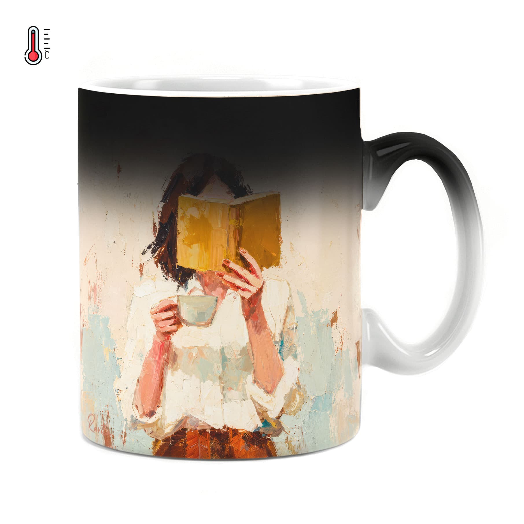ماگ حرارتی راویتا طرح دختر کتابخوان و فنجان قهوه – Reading Girl with a Cup of Coffee کد 3944