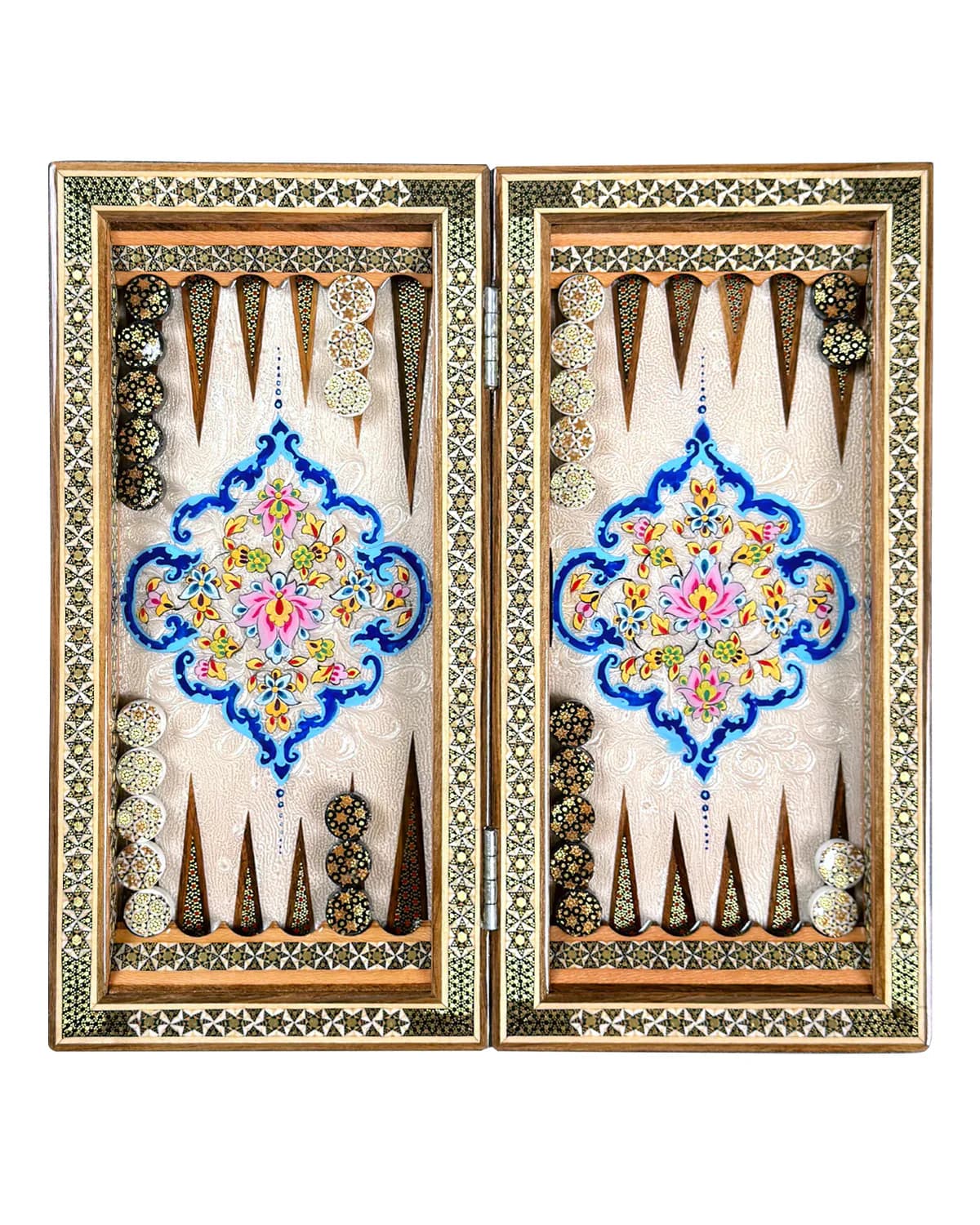 تخته نرد خاتم کاری تمام تذهیب 35 سانتی طرح فیروزه کد 10504