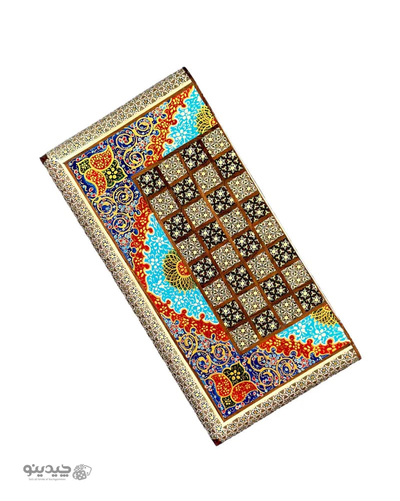 تخته نرد خاتم کاری تمام تذهیب 35 سانتی طرح مینا کد 10501 — تصویر ۳