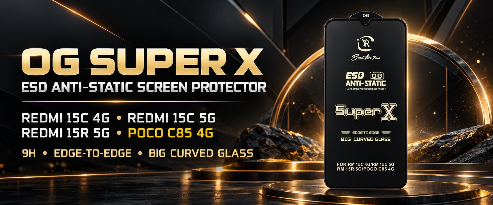 گلس OG Super X ESD برای Redmi 15C / 15C 5G / 15R 5G / POCO C85 | فول کاور 9H — تصویر ۲