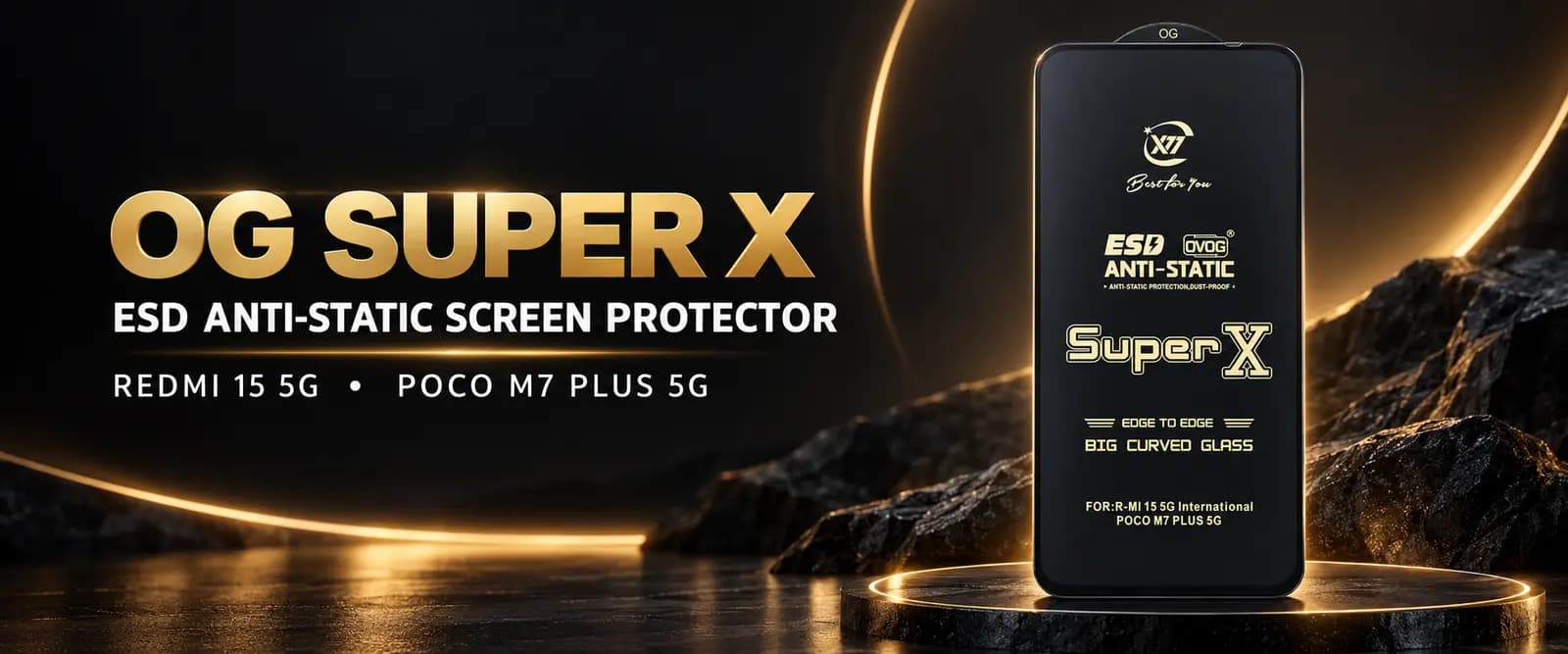 گلس OG Super X ESD برای Redmi 15 5G و POCO M7 Plus 5G | فول کاور 9H — تصویر ۲