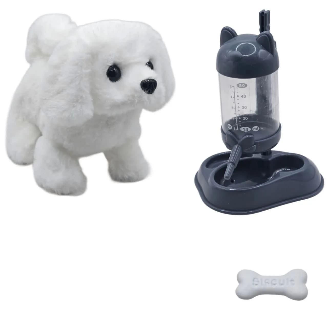 اسباب بازی ناب سل مدل سگ پولیشی متحرک موزیکال کد mini plush pet lovely naab001 به همراه استخوان و ظرف آب مخزن دار مجموعه سه عددی — تصویر ۹