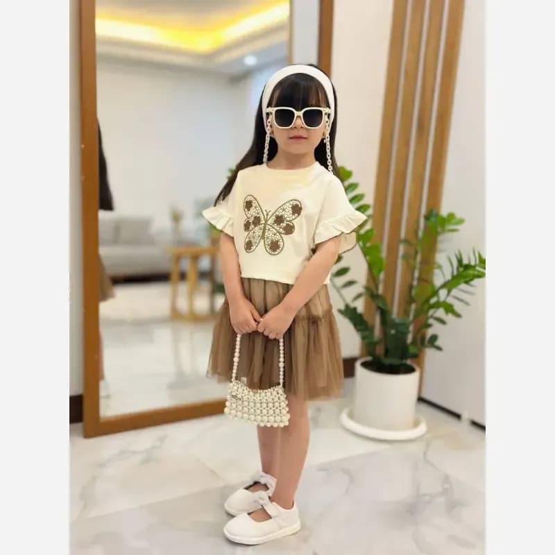 ست کراپ دامن دخترانه پروانه سایز 3 تا 10 سال — تصویر ۴