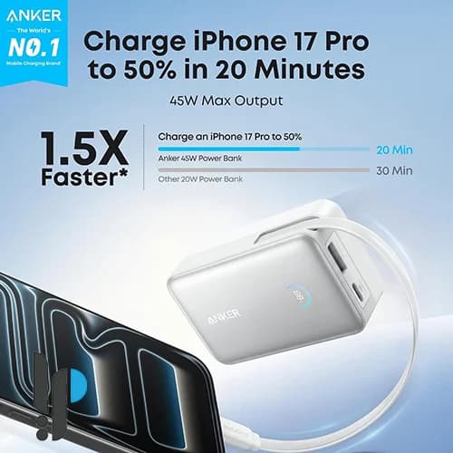 پاور بانک 45 وات انکر مدل Anker Nano A1638 ظرفیت 10000 میلی آمپر به همراه کابل Type-C — تصویر ۲