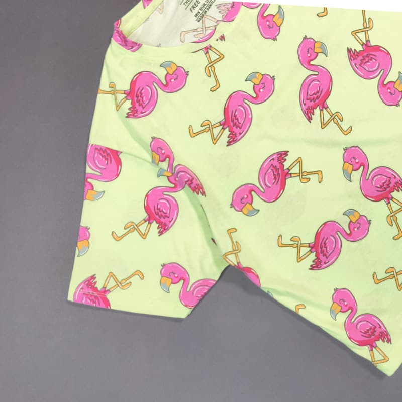 تیشرت کراپ اچ اند ام H&M زنانه راحتی فانتزی عروسکی فری سایز طرح فلامینگو کد 123 — تصویر ۴