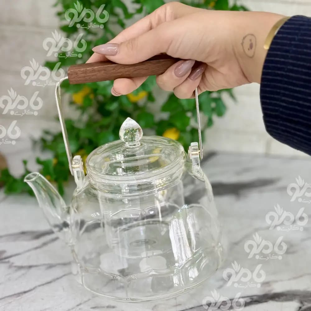 قوری پیرکس دسته چوب استیل 961/6 — تصویر ۲