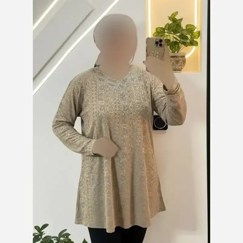تونیک نگین دار ژاکارد ویسکوز مدل ژالین فری سایز — تصویر ۵