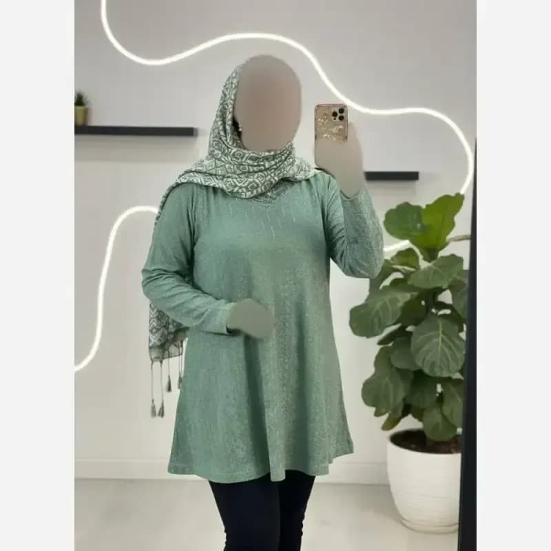 تونیک نگین دار ژاکارد ویسکوز مدل ژالین فری سایز — تصویر ۷