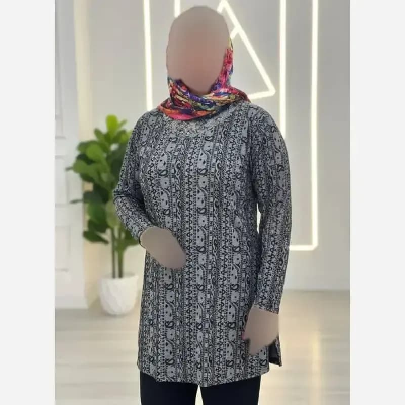 تونیک نگین دار ژاکارد ویسکوز مدل ژالین فری سایز — تصویر ۶