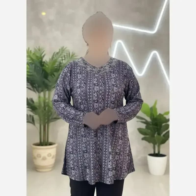 تونیک نگین دار ژاکارد ویسکوز مدل ژالین فری سایز — تصویر ۸
