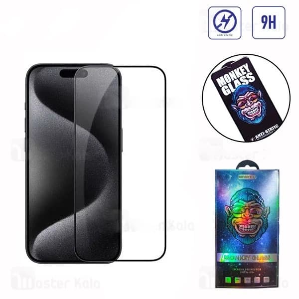 گلس تمام صفحه تمام چسب مانکی Apple iPhone 16 Pro Max Monkey Anti Static Glass — تصویر ۲