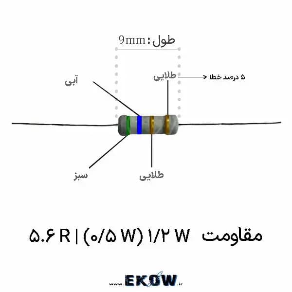 مقاومت 1/2 وات 6.2 اهم (1/2W 6.2R ) پک 100 عددی