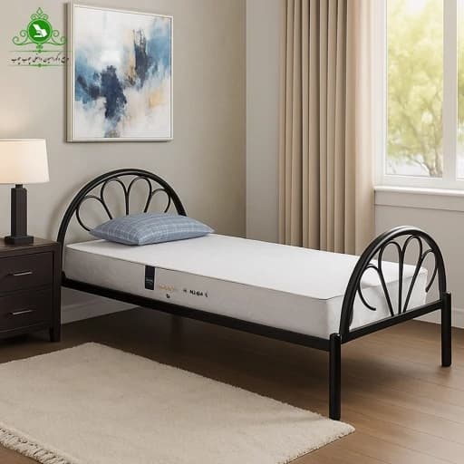 تخت خواب یک نفره فلزی فرفوژه مدل طاووسی بدون تشک مبلمان فرنا مدل 1145394