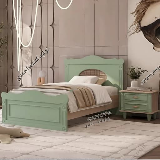 تخت خواب تک نفره نوجوان سبز پاستیلی حصیری مبلمان فرنا مدل 1145373