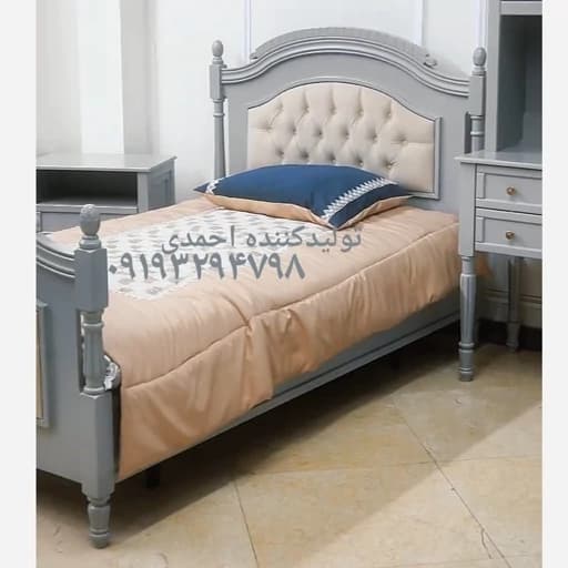 تخت خواب تک نفره نوجوان طوسی کلاسیک مبلمان فرنا مدل 1145349