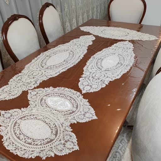 سرویس رومیزی دانتل جدید پنج تکه طرح کارن ترک اصل — تصویر ۳