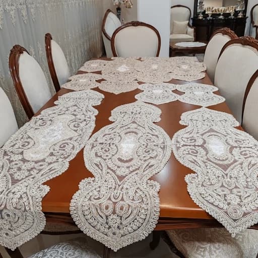 سرویس رومیزی دانتل مخمل پنج تکه ترک اصل طرح صدف — تصویر ۳