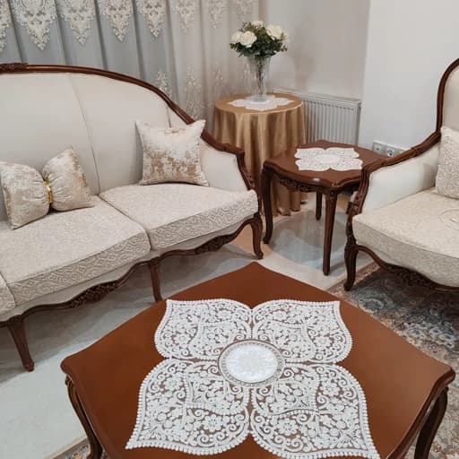 رومیزی مربع دانتل مخمل سه تکه طرح قلب جدید — تصویر ۵