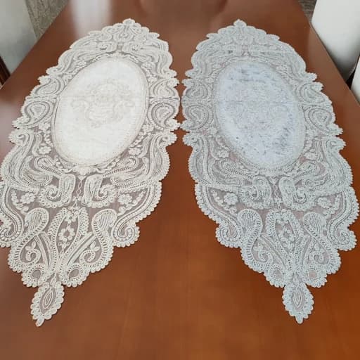 سرویس رومیزی پنج تکه دانتل مخمل طرح آنتیک — تصویر ۸
