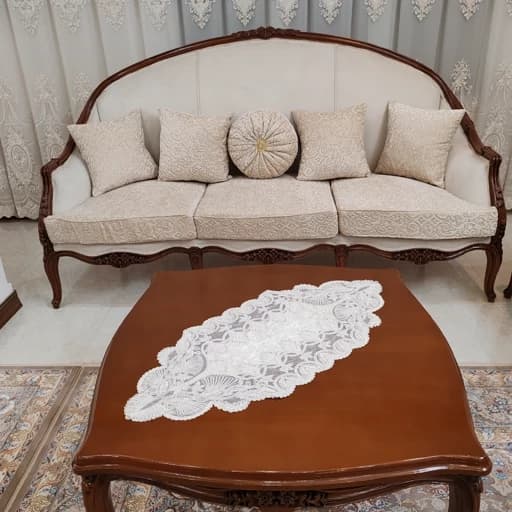 رومیزی مخمل دانتل ملیله دوزی طرح کاج سه تکه — تصویر ۲