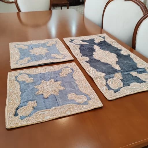 سرویس رومیزی پنج تکه مخمل دابکا سرمه دوزی هندی — تصویر ۸