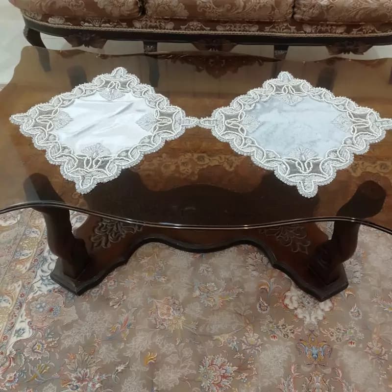 رومیزی مربع کریستال دوزی مخمل دانتل سه تکه ترک طرح گندم — تصویر ۳