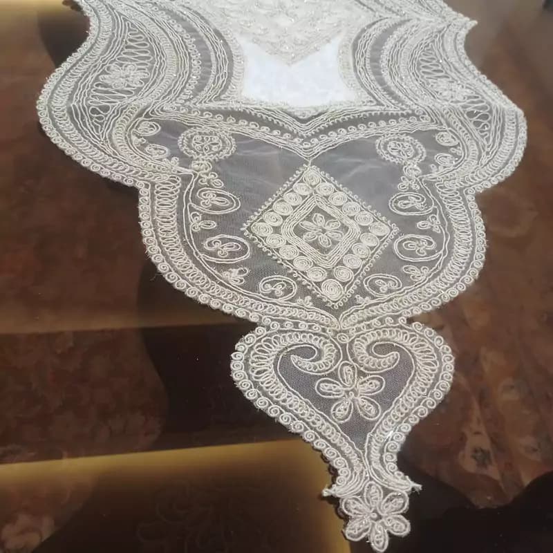 رومیزی مخمل دانتل جدید سه تکه ترک طرح داماک — تصویر ۴