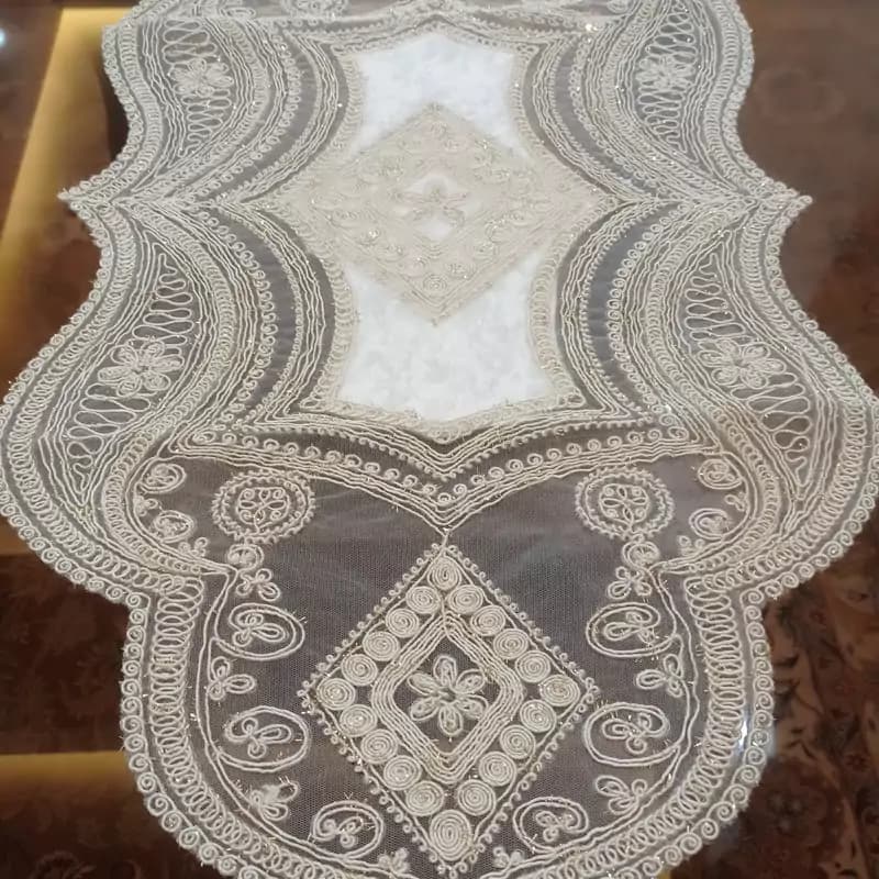 رومیزی مخمل دانتل جدید سه تکه ترک طرح داماک — تصویر ۵