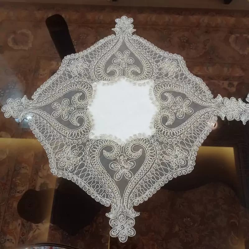 رومیزی مخمل دانتل جدید سه تکه ترک طرح داماک — تصویر ۳