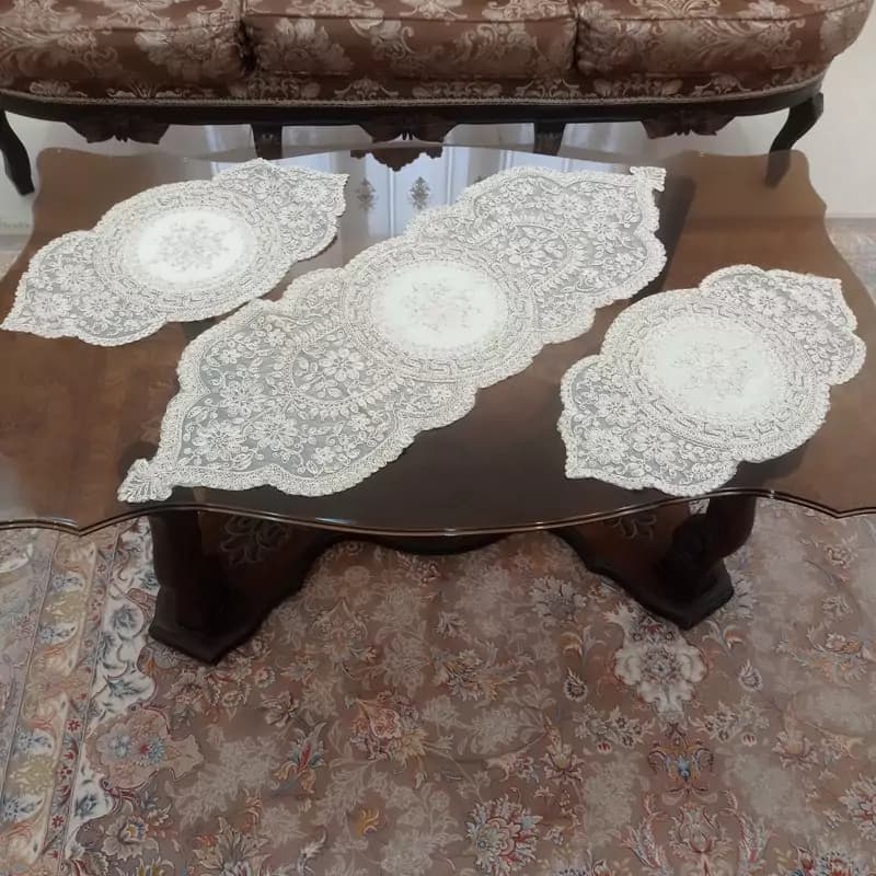 رومیزی مخمل دانتل جدید سه تکه ورساچه ایرانی — تصویر ۶