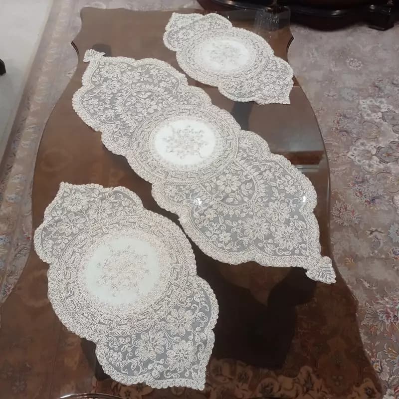 رومیزی مخمل دانتل جدید سه تکه ورساچه ایرانی — تصویر ۷