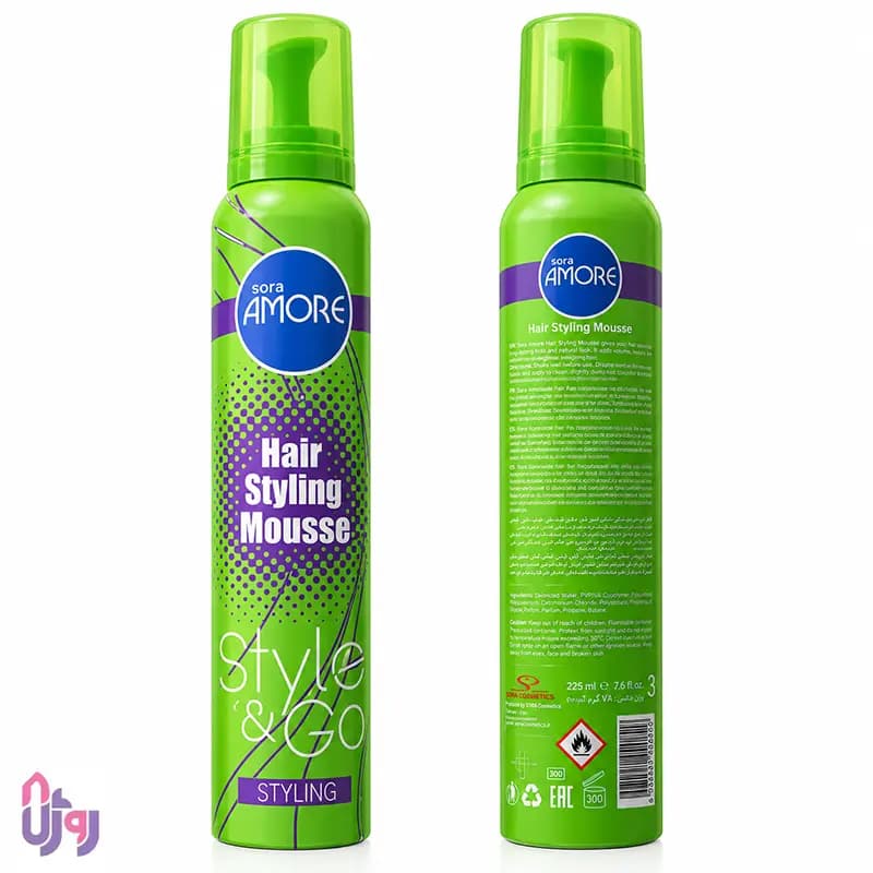 اسپری حالت دهنده مو سورا آمور Sora Amore مدل موس حالتدهنده و حجمدهنده مو Styling حجم 225 میلیلیتر — تصویر ۴