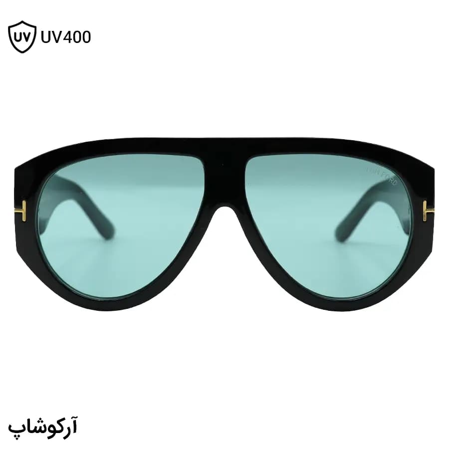 عینک دید در شب TOM FORD با فریم رنگ مشکی براق، شکل خلبانی، دسته پهن و لنز سبز رنگ مدل W68228 — تصویر ۳