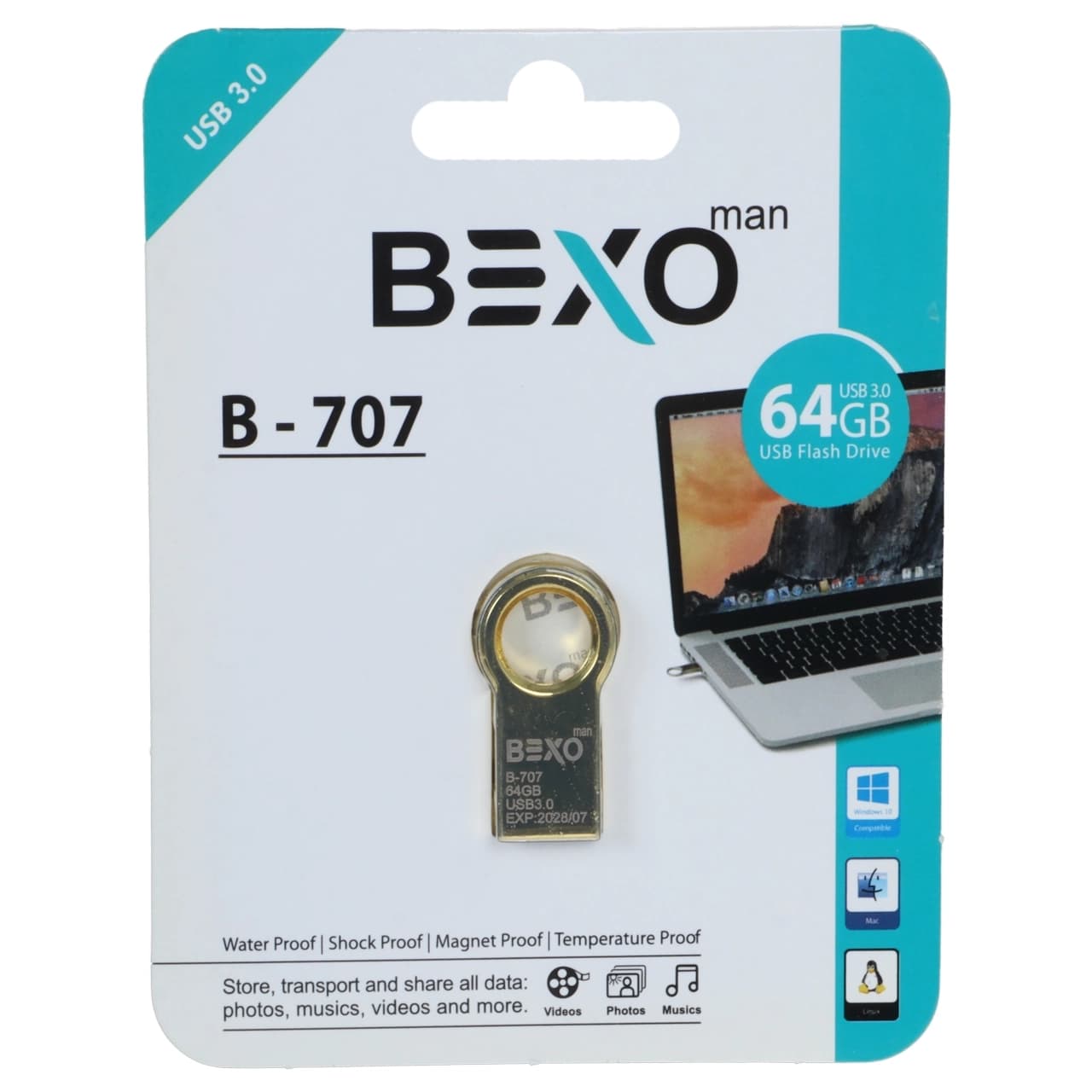 فلش مموری BEXO USB3.0 مدل B-707 ظرفیت 64GB – طلایی (گارانتی داده پردازی آواتک) — تصویر ۲